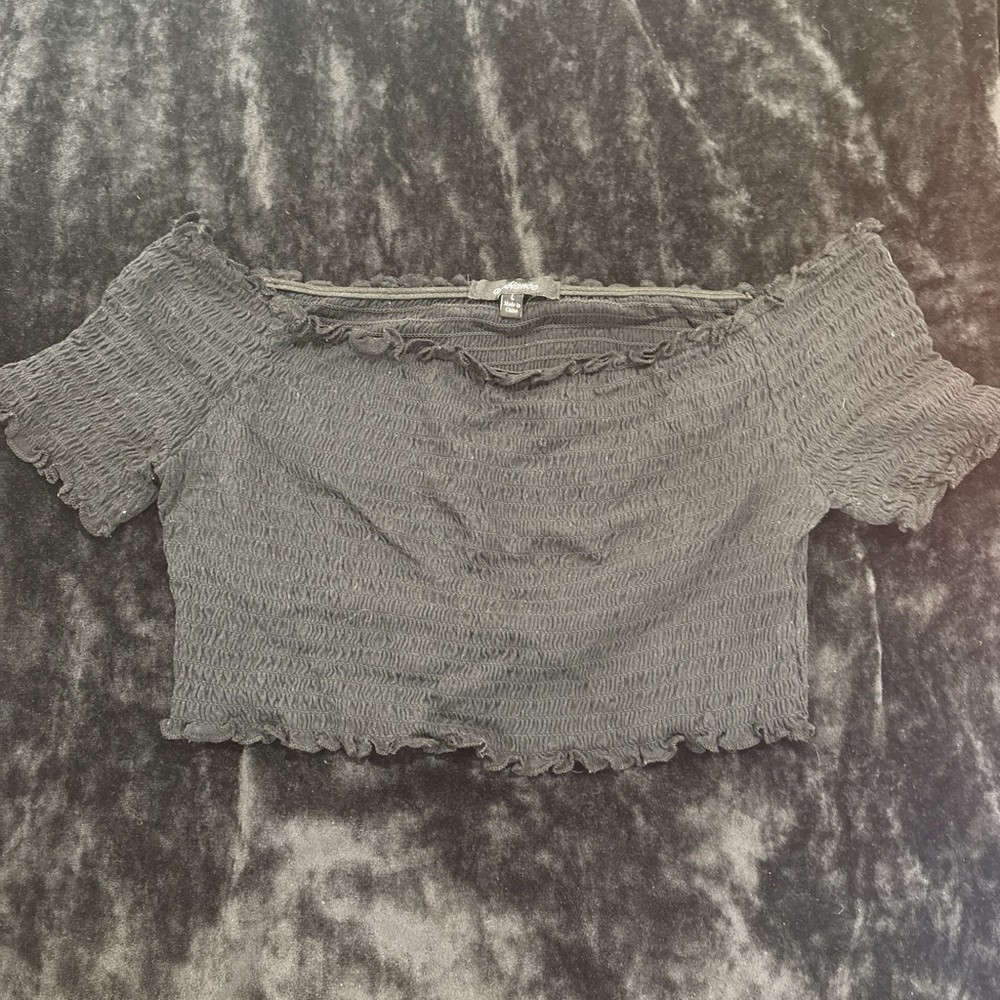 Black Off-Shoulder Smocked Top